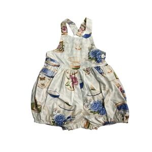 Vintage Chicken Noodle San Francisco Baby Floral Tea Party Print Romper 18 Month
